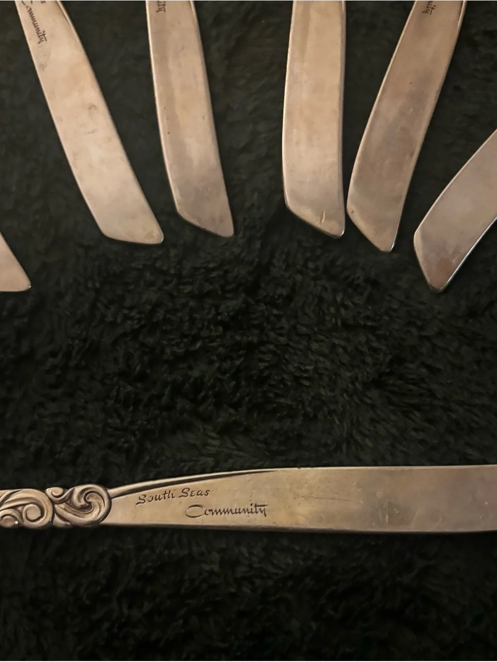 Vintage Oneida Community South Seas 8 Soup Spoons Sliver Plated Mid Century